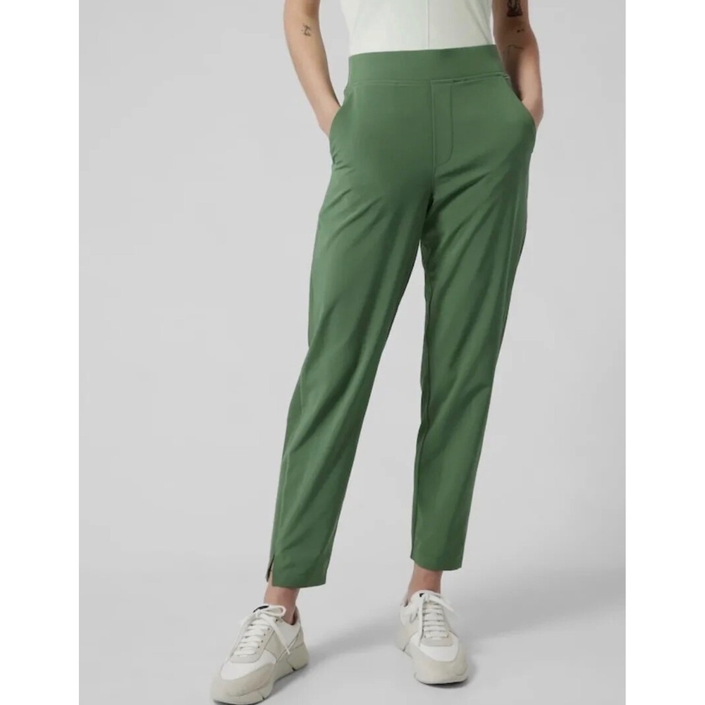 Athleta Brooklyn Ankle Pants Green Ribbed Waistband Tapered Leg Womens 10